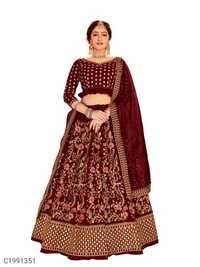 Beautiful Embroidered Velvet Lehengas (SC1991349)  - Red, Sidhu Collection 
