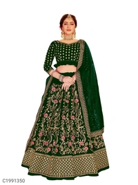 Beautiful Embroidered Velvet Lehengas (SC1991349)  - Red, Sidhu Collection 