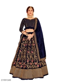 Beautiful Embroidered Velvet Lehengas (SC1991349)  - Red, Sidhu Collection 