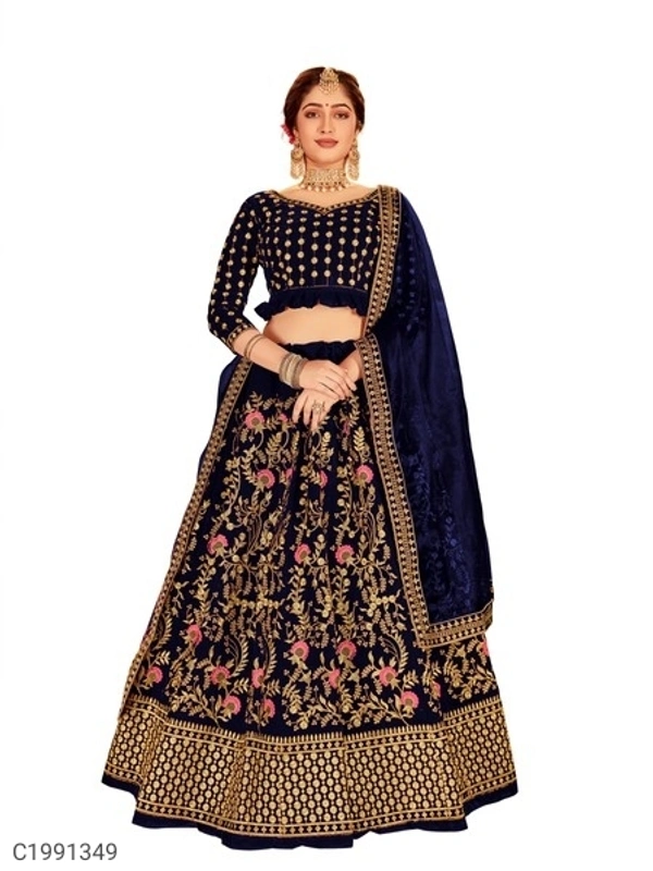 Beautiful Embroidered Velvet Lehengas (SC1991349)  - Red, Sidhu Collection 