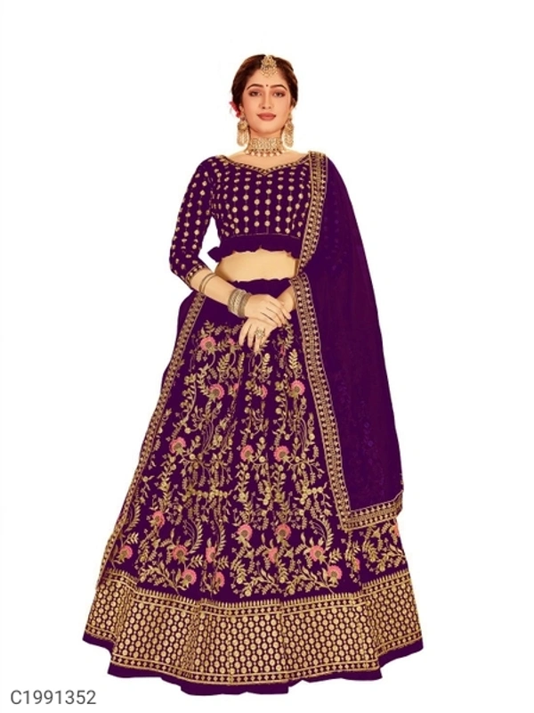 Beautiful Embroidered Velvet Lehengas (SC1991349)  - Violet , Sidhu Collection 