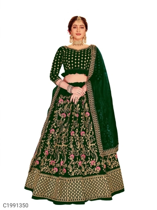 Beautiful Embroidered Velvet Lehengas (SC1991349)  - Green , Sidhu Collection 