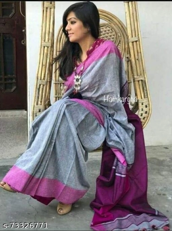 Khadi cotton saree (SCS73326771)  - Grey, Sidhu Collection 
