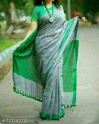 Khadi cotton saree (SCS73326771)  - Grey, Sidhu Collection 