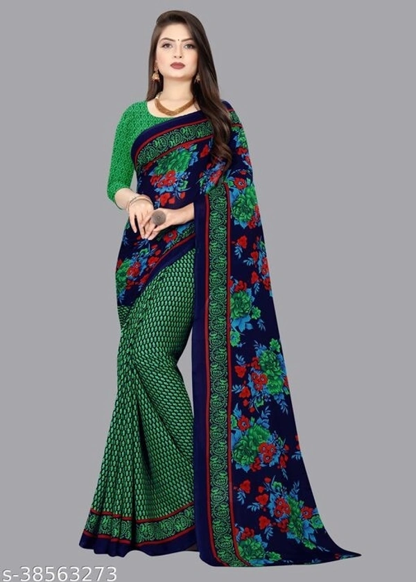 Printed, Daily wear, Georgette Saree with unstitched blouse piece (SCS38563273)  - Green, Sidhu Collection 
