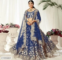 Latest Embroidered Chain Work Lehenga (Wedding Collection) (SC1955832)  - Blue , Sidhu Collection 