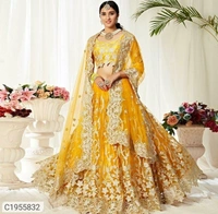 Latest Embroidered Chain Work Lehenga (Wedding Collection) (SC1955832)  - Yellow , Sidhu Collection 