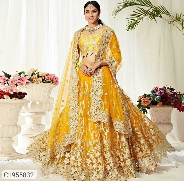Latest Embroidered Chain Work Lehenga (Wedding Collection) (SC1955832)  - Yellow , Sidhu Collection 