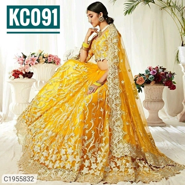 Latest Embroidered Chain Work Lehenga (Wedding Collection) (SC1955832)  - Yellow , Sidhu Collection 