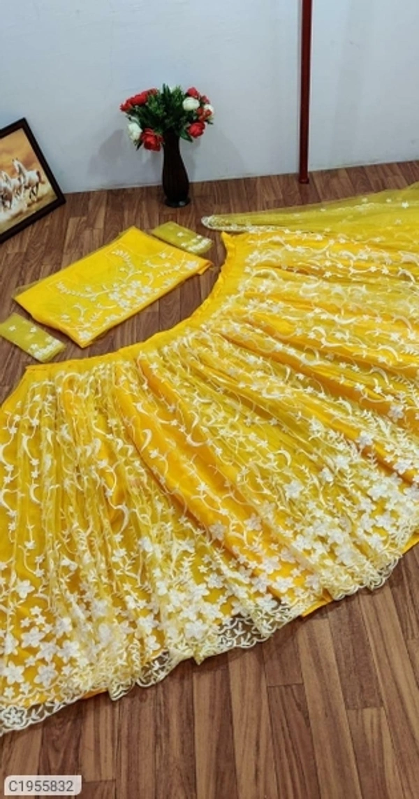 Latest Embroidered Chain Work Lehenga (Wedding Collection) (SC1955832)  - Yellow , Sidhu Collection 