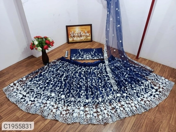 Latest Embroidered Chain Work Lehenga (Wedding Collection) (SC1955832)  - Blue , Sidhu Collection 