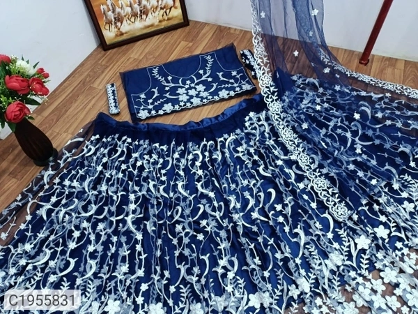 Latest Embroidered Chain Work Lehenga (Wedding Collection) (SC1955832)  - Blue , Sidhu Collection 