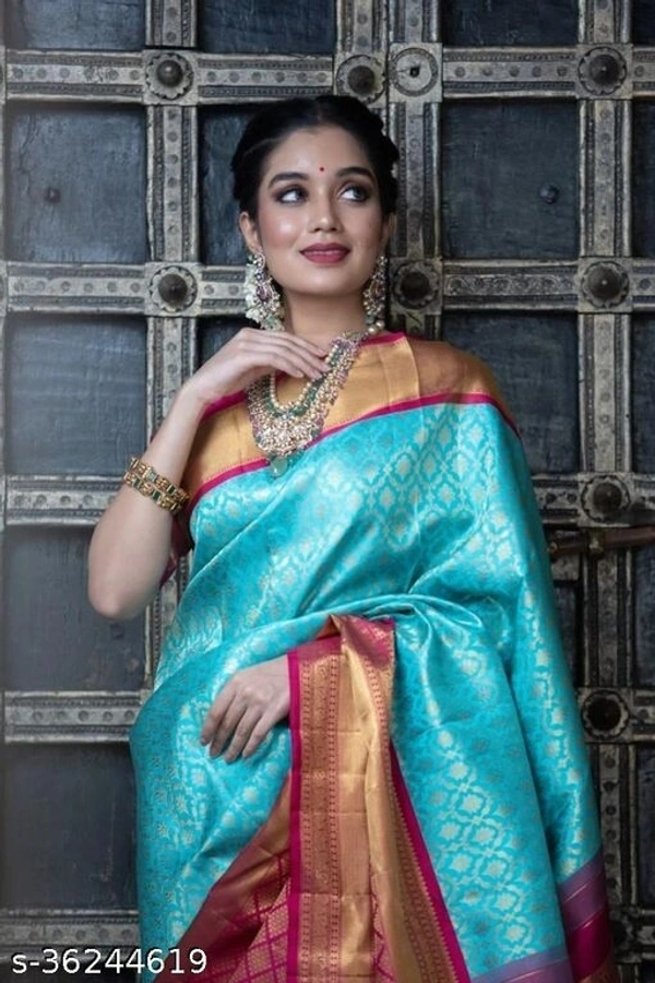 Beautiful Designer Kanjeevaram silk Saree (SCS36244619)  - Turquoise Blue , Sidhu Collection 