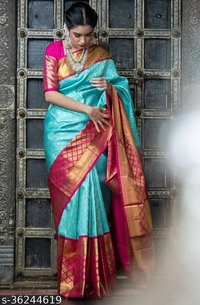 Beautiful Designer Kanjeevaram silk Saree (SCS36244619)  - Turquoise Blue , Sidhu Collection 