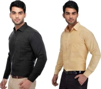 Khadi Solid Full Sleeves Regular Fit Formal Plus Size Shirts (Pack Of 2) (SC1686699)  - XL , Sidhu Collection 