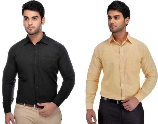 Khadi Solid Full Sleeves Regular Fit Formal Plus Size Shirts (Pack Of 2) (SC1686699)  - XL , Sidhu Collection 