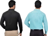 Khadi Solid Full Sleeves Regular Fit Formal Plus Size Shirts (Pack Of 2) (SC1686699)  - L, Sidhu Collection 
