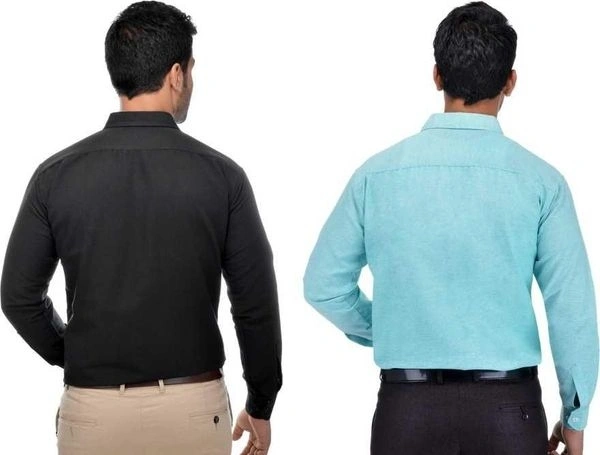 Khadi Solid Full Sleeves Regular Fit Formal Plus Size Shirts (Pack Of 2) (SC1686699)  - L, Sidhu Collection 