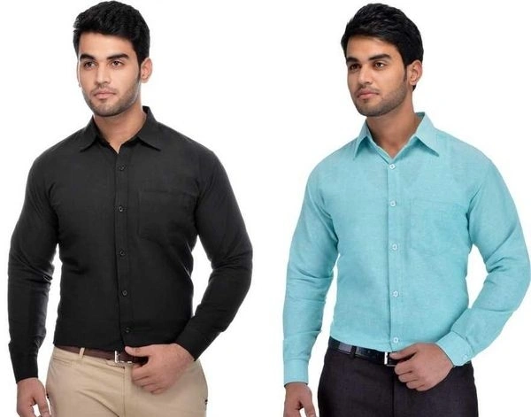 Khadi Solid Full Sleeves Regular Fit Formal Plus Size Shirts (Pack Of 2) (SC1686699)  - 3XL , Sidhu Collection 