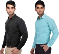 Khadi Solid Full Sleeves Regular Fit Formal Plus Size Shirts (Pack Of 2) (SC1686699)  - 3XL , Sidhu Collection 