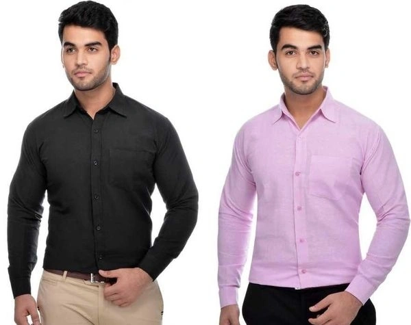 Khadi Solid Full Sleeves Regular Fit Formal Plus Size Shirts (Pack Of 2) (SC1686699)  - L, Sidhu Collection 