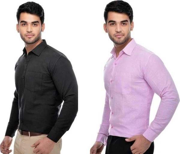 Khadi Solid Full Sleeves Regular Fit Formal Plus Size Shirts (Pack Of 2) (SC1686699)  - 3XL , Sidhu Collection 