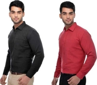 Khadi Solid Full Sleeves Regular Fit Formal Plus Size Shirts (Pack Of 2) (SC1686699)  - XL , Sidhu Collection 