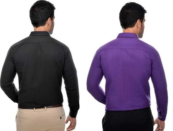 Khadi Solid Full Sleeves Regular Fit Formal Plus Size Shirts (Pack Of 2) (SC1686699)  - M, Sidhu Collection 