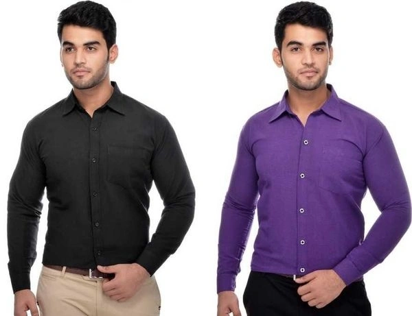Khadi Solid Full Sleeves Regular Fit Formal Plus Size Shirts (Pack Of 2) (SC1686699)  - XL , Sidhu Collection 