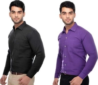 Khadi Solid Full Sleeves Regular Fit Formal Plus Size Shirts (Pack Of 2) (SC1686699)  - 3XL , Sidhu Collection 