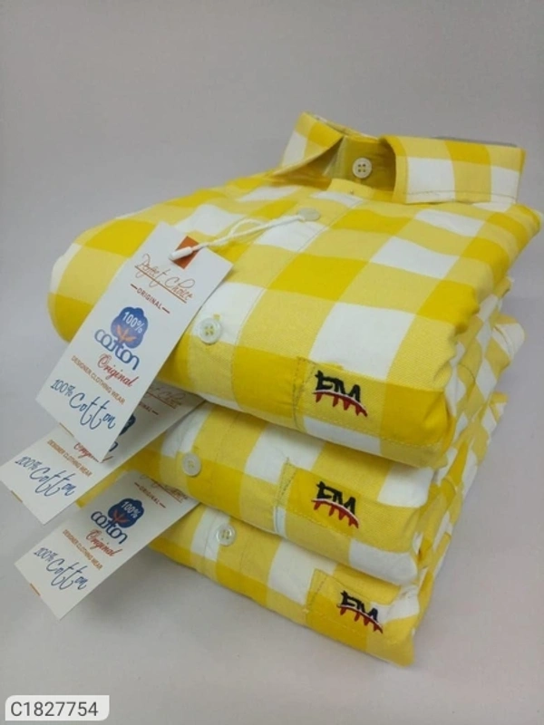 Cotton Checks Full Sleeves Regular Fit Casual Shirt Combo 3 (SC1827751) - Yellow, XL , Sidhu Collection