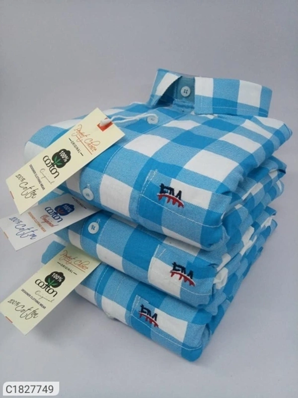 Cotton Checks Full Sleeves Regular Fit Casual Shirt Combo 3 (SC1827751) - Blue, M, Sidhu Collection