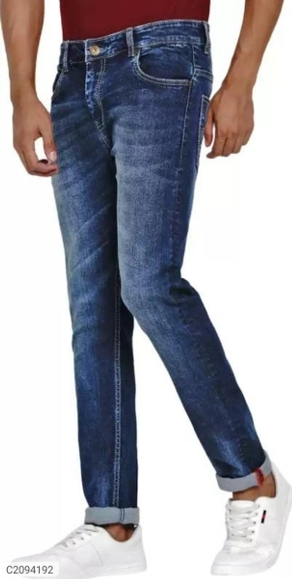  Cotton Blend Solid Regular Fit Mens Jeans (SC2094192)  - Blue, 28, Sidhu Collection 