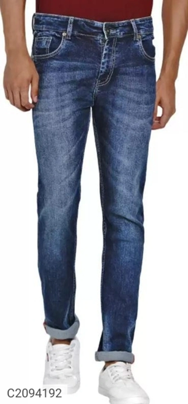  Cotton Blend Solid Regular Fit Mens Jeans (SC2094192)  - Blue, 30, Sidhu Collection