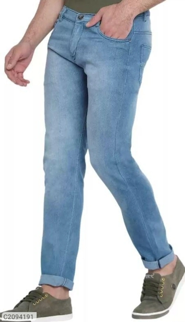  Cotton Blend Solid Regular Fit Mens Jeans (SC2094192)  - Blue, 36, Sidhu Collection