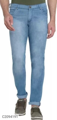  Cotton Blend Solid Regular Fit Mens Jeans (SC2094192)  - Blue, 36, Sidhu Collection