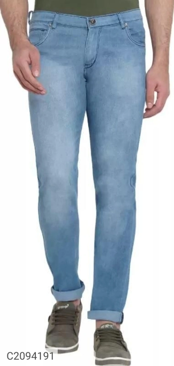  Cotton Blend Solid Regular Fit Mens Jeans (SC2094192)  - Blue, 36, Sidhu Collection