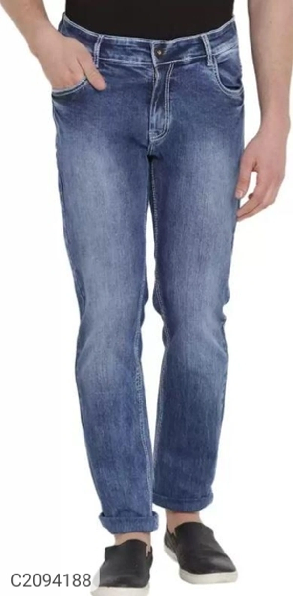  Cotton Blend Solid Regular Fit Mens Jeans (SC2094192)  - Blue, 32, Sidhu Collection