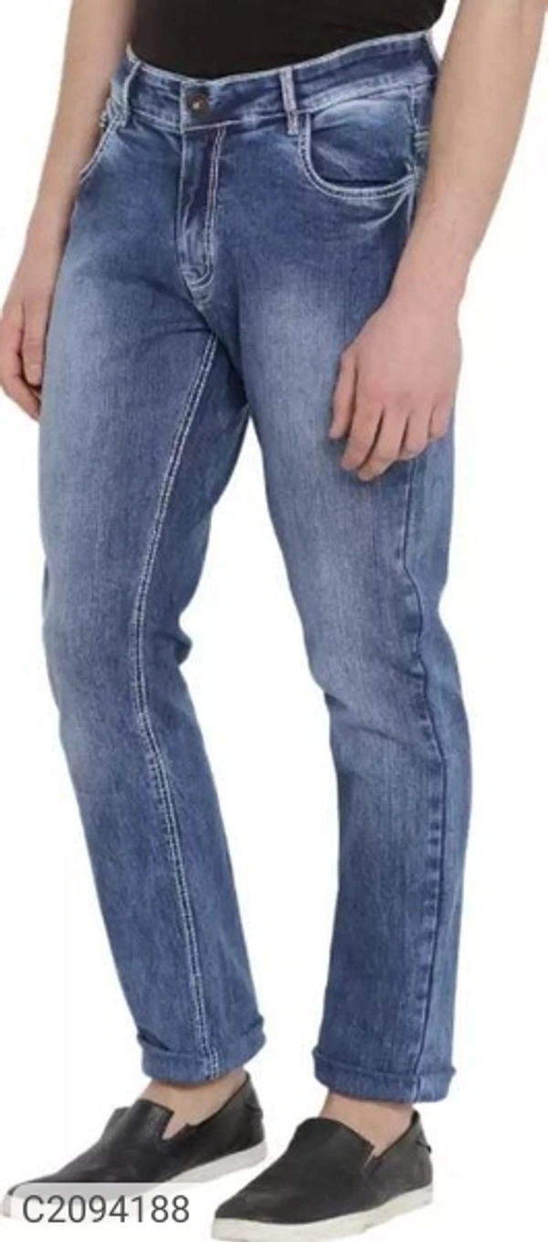  Cotton Blend Solid Regular Fit Mens Jeans (SC2094192)  - Blue, 36, Sidhu Collection