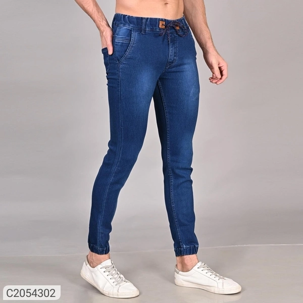 Denim Washed Slim Fit Mens Joggers (SC2054302)  - Blue, 28, Sidhu Collection 