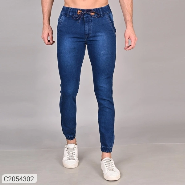Denim Washed Slim Fit Mens Joggers (SC2054302)  - Blue, 36, Sidhu Collection