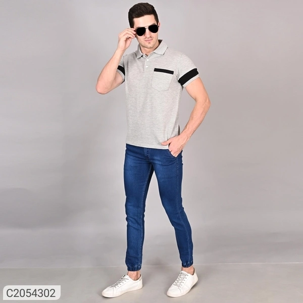 Denim Washed Slim Fit Mens Joggers (SC2054302)  - Blue, 36, Sidhu Collection