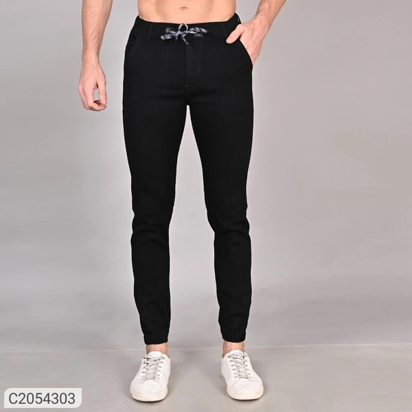 Denim Washed Slim Fit Mens Joggers (SC2054302)  - Black , 28, Sidhu Collection 