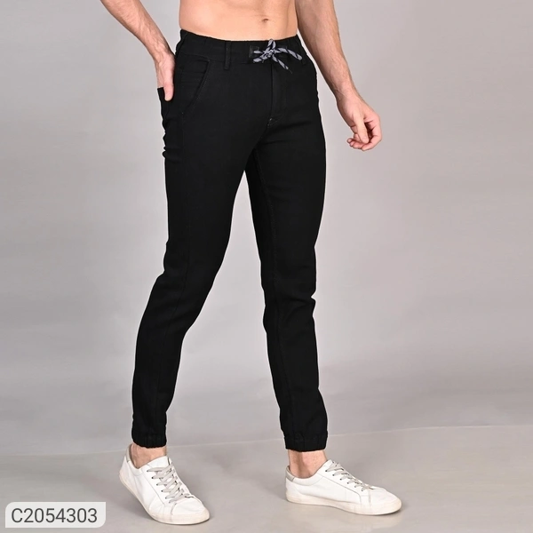 Denim Washed Slim Fit Mens Joggers (SC2054302)  - Black , 28, Sidhu Collection 