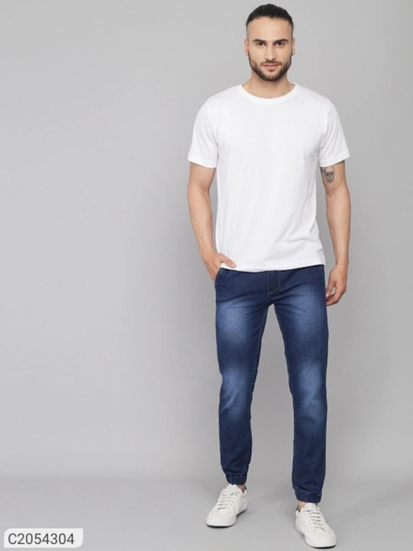 Denim Washed Slim Fit Mens Joggers (SC2054302)  - Blue, 30, Sidhu Collection