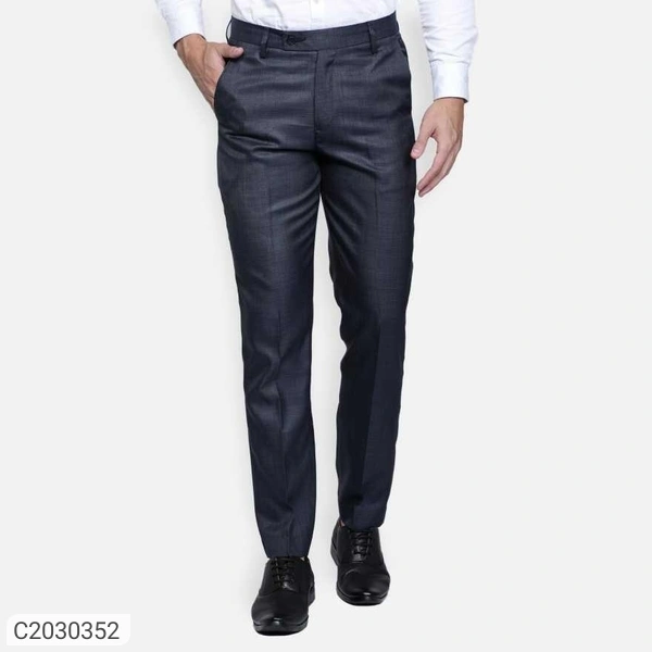  Lycra Blend Solid Regular Fit Mens Formal Trousers (SC2030349)  - Black , 30, Sidhu Collection 