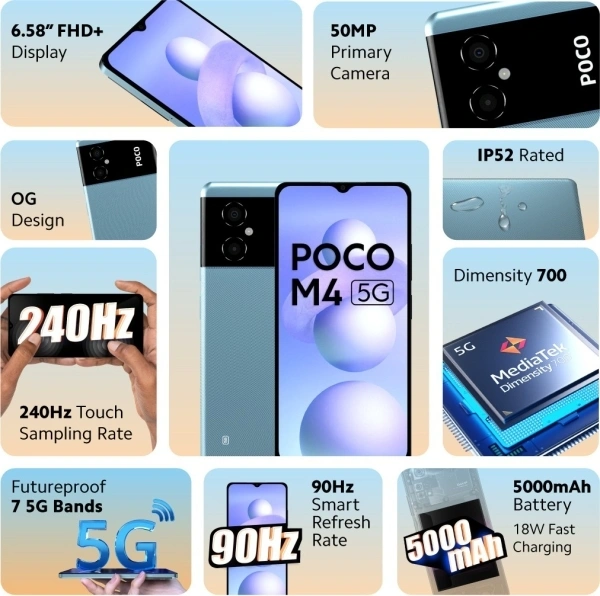POCO M4 5G  - 6 GB , 128 GB , Cool Blue