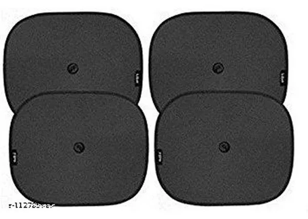 AK.Mart Universal Black Cotton Fabric Car Window Sunshades with Vacuum Cups (Set of 4) - Free Size, Black, New, Leather