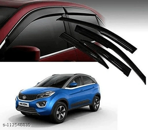 AM.Mart Car Rain Wind Door Visor Side Window Deflector for Tata Nexon - Black Colour (Pack of 4) - Free Size, Black, New, FIber