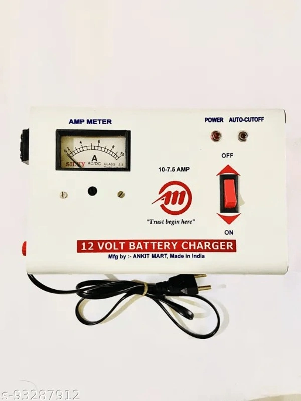AM.Mart 12 Volt car Battery Charger 10AMP Full Wave 12-Volt Battery of ups, Inverter, Two-Wheeler or Four-Wheeler - Free Size, White, New, Iron
